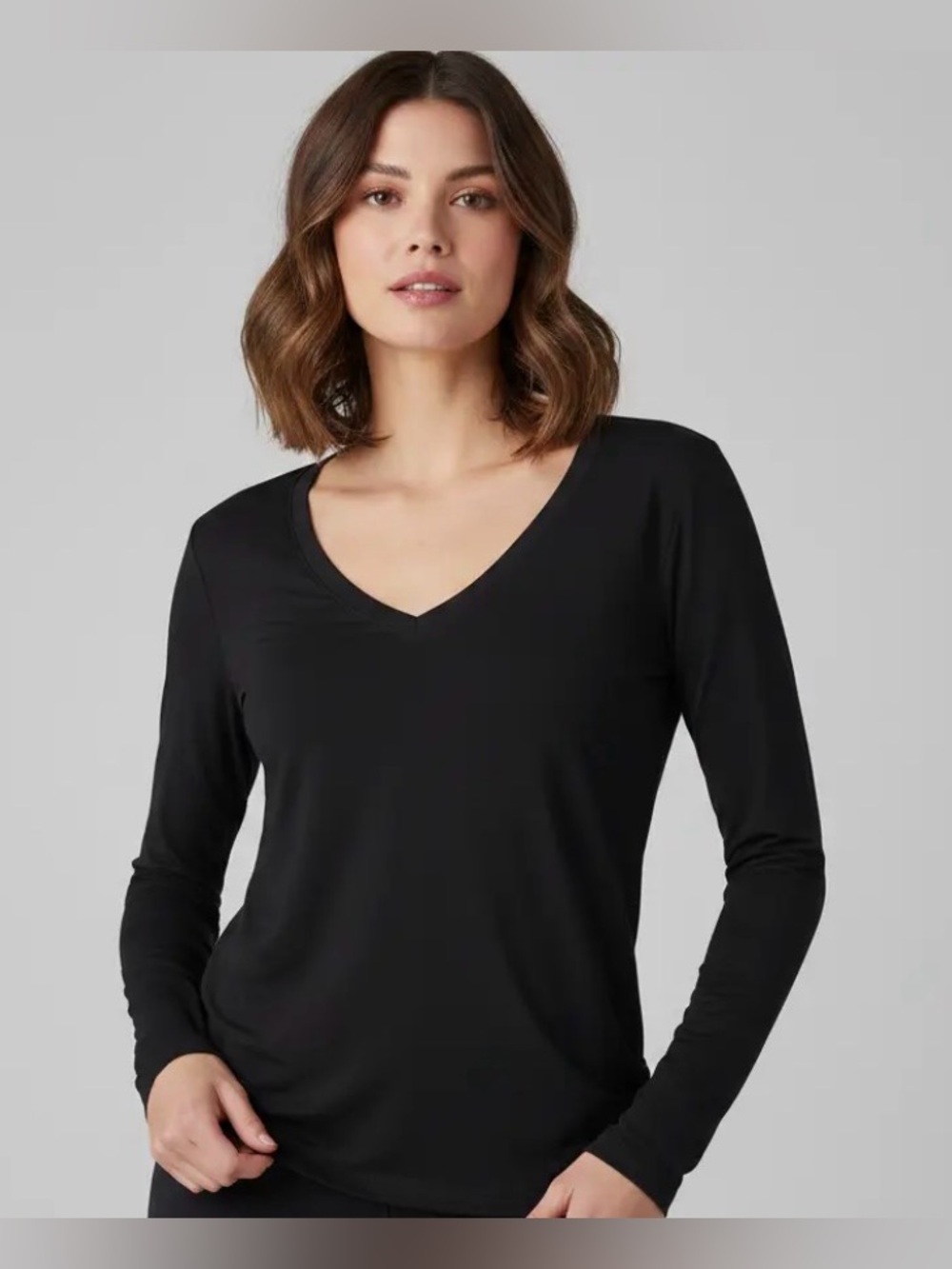 Athleta- Simple V-Neck Long Sleeve Sweater - Black- Small